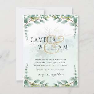 Eucalyptus Leaves GOLD WEDDING QR CODE BUDGET Postcard