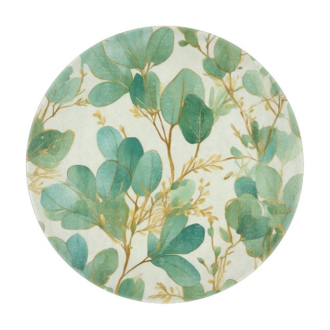 Eucalyptus Leaves Green and Gold Design Cutting Board (Front)