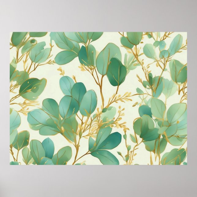 Eucalyptus Leaves Green and Gold Design Poster (Front)