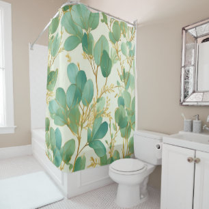 Eucalyptus Leaves Green and Gold Design Shower Curtain