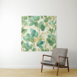 Eucalyptus Leaves Green and Gold Design Tapestry