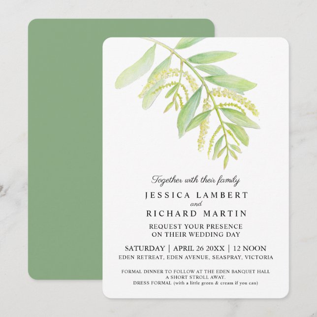  Eucalyptus leaves green water wedding  invitation (Front/Back)