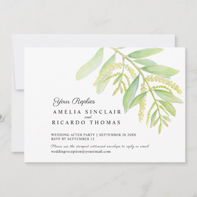  Eucalyptus leaves green water wedding  Save The Date (Front)