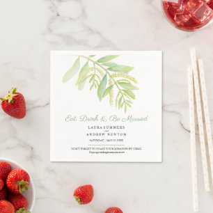  Eucalyptus leaves green watercolor wedding Napkin