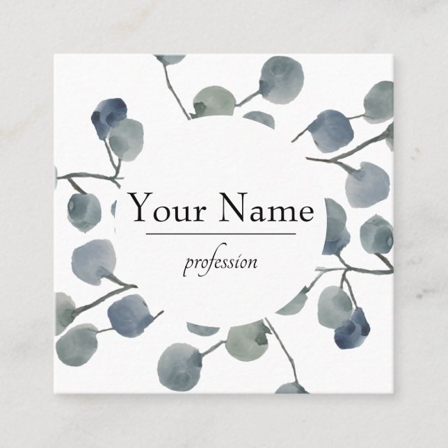 Eucalyptus Leaves Greenery Botanical Watercolor Square Business Card (Front)