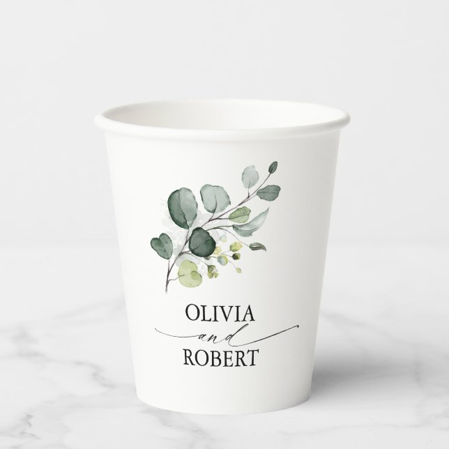 Eucalyptus Leaves Greenery Elegant Minimalist Paper Cups (Front)