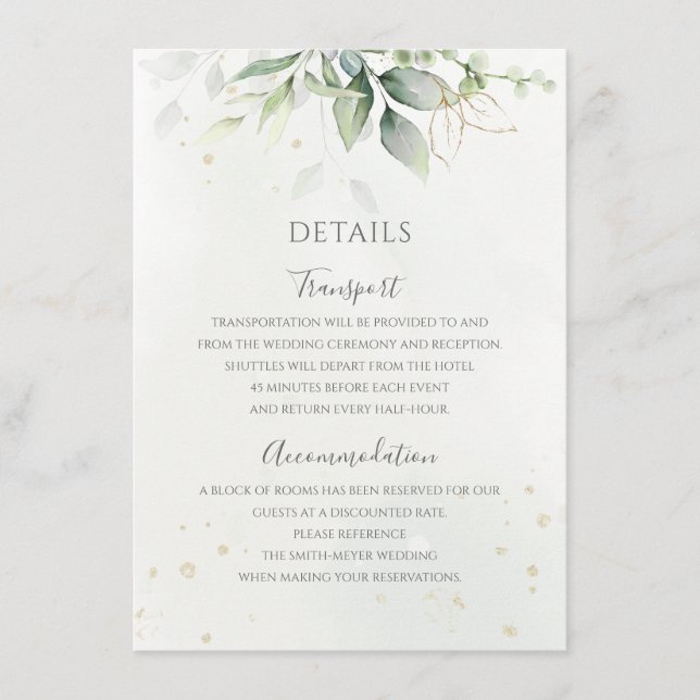Eucalyptus Leaves Greenery Gold Elegant Wedding Enclosure Card (Front)