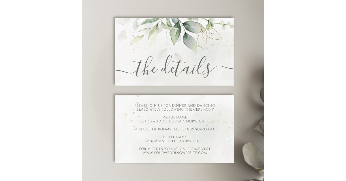 Eucalyptus Leaves Greenery Gold Elegant Wedding Enclosure Card | Zazzle