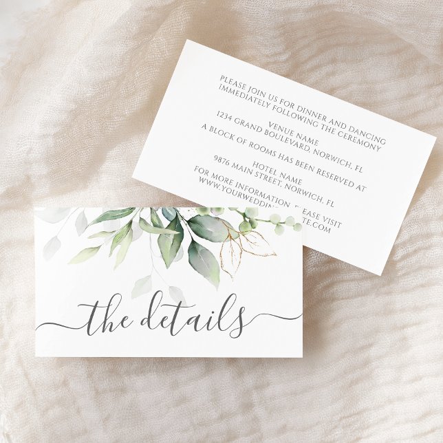 Eucalyptus Leaves Greenery Gold Elegant Wedding Enclosure Card (Creator Uploaded)