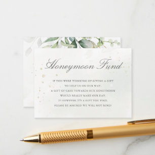 Eucalyptus Leaves Greenery Gold Honeymoon Fund Enclosure Card