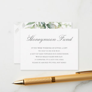 Eucalyptus Leaves Greenery Gold Honeymoon Fund Enclosure Card