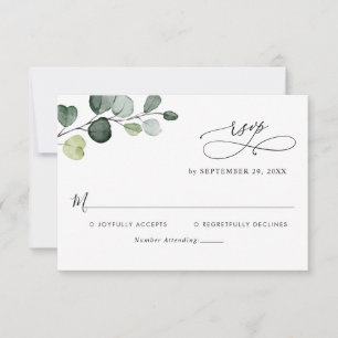 Eucalyptus Leaves Greenery Monogram RSVP Card