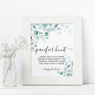 Eucalyptus Leaves Greenery Pacifier Hunt Game Sign