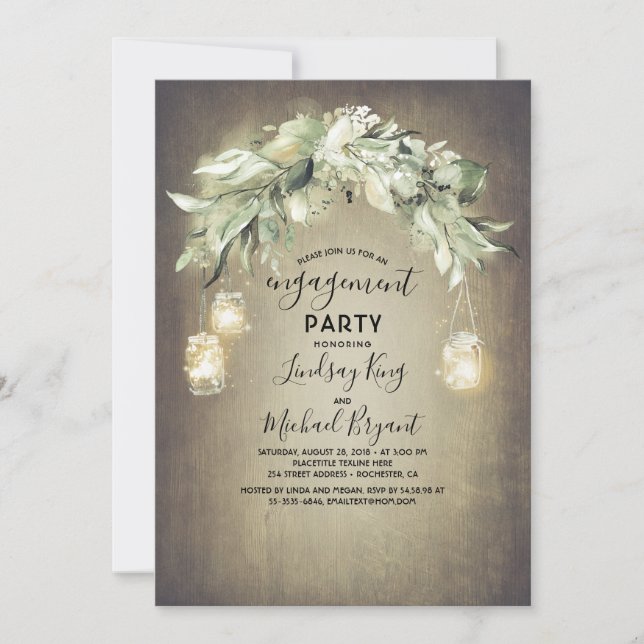 Eucalyptus Leaves Greenery Rustic Engagement Party Invitation (Front)