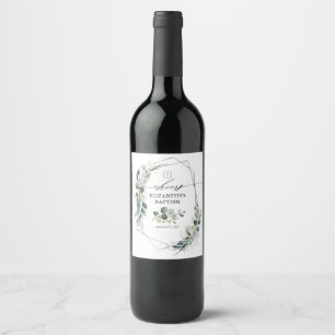 Eucalyptus Leaves Greenery Silver Baptism Wine Label