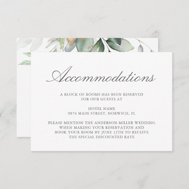 Eucalyptus Leaves Greenery Wedding Accommodation Enclosure Card (Front/Back)