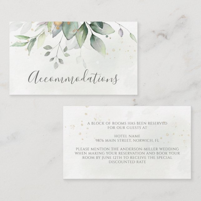 Eucalyptus Leaves Greenery Wedding Accommodation Enclosure Card (Front/Back)