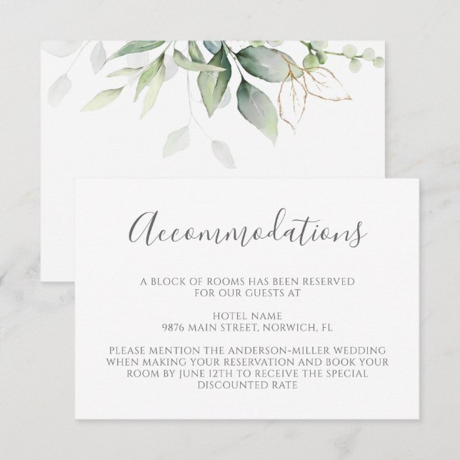 Eucalyptus Leaves Greenery Wedding Accommodations Enclosure Card (Front/Back)
