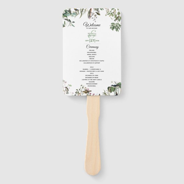 Eucalyptus Leaves Greenery Wedding Program  Hand Fan (Front)