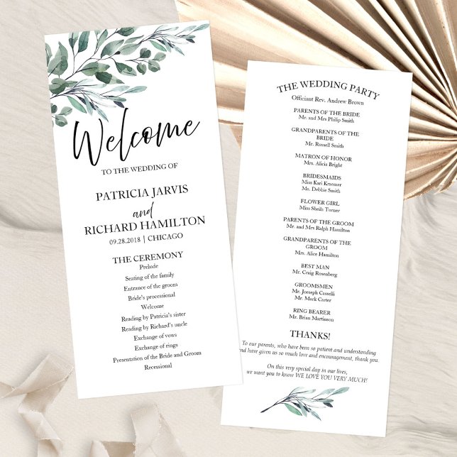 Eucalyptus Leaves Greenery Wedding Programs 4x9 Programme (Creator Uploaded)
