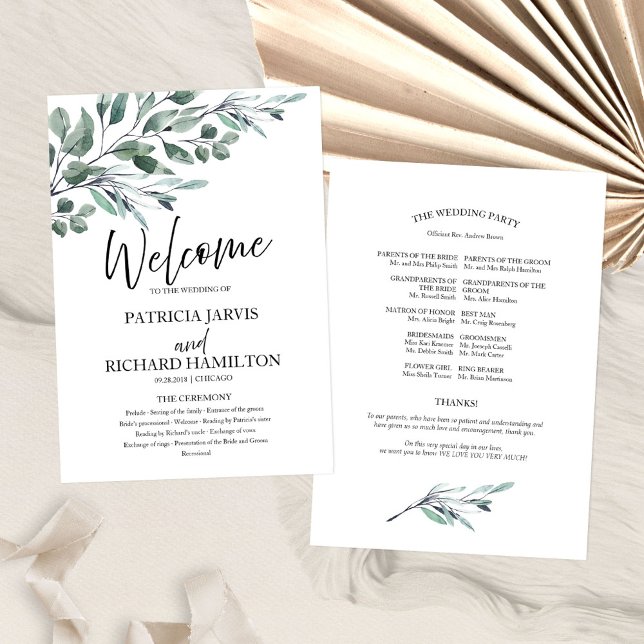 Eucalyptus Leaves Greenery Wedding Programs Programme (Creator Uploaded)
