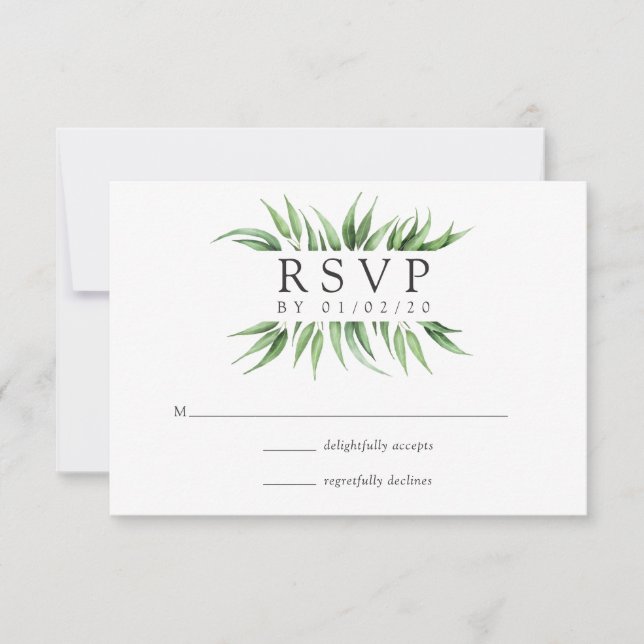 Eucalyptus Leaves Greenery Wedding RSVP Card (Front)