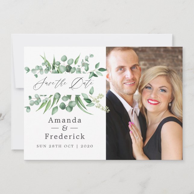 Eucalyptus Leaves Greenery Wedding Save The Date (Front)