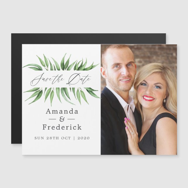 Eucalyptus Leaves Greenery Wedding Save the Date Magnetic Invitation (Front/Back)