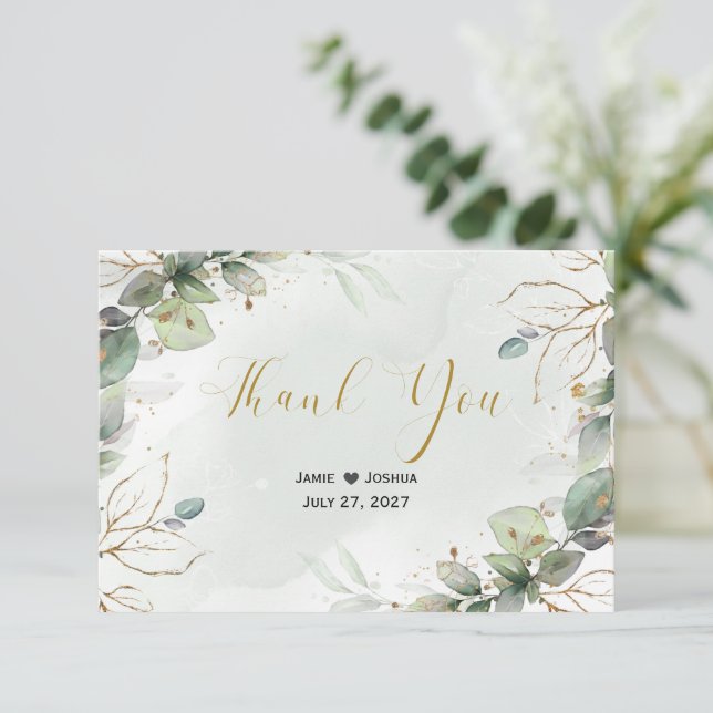Eucalyptus Leaves Greenery Wedding Thank You Card (Standing Front)