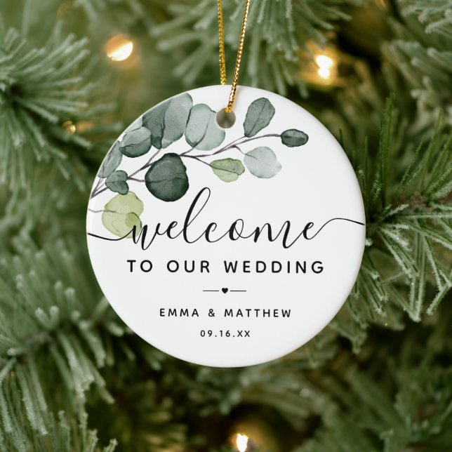 Eucalyptus Leaves Greenery Wedding Welcome Favour Ceramic Tree Decoration (Tree)
