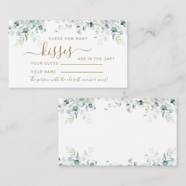Eucalyptus Leaves How Many Kisses Shower Game card (Front/Back)