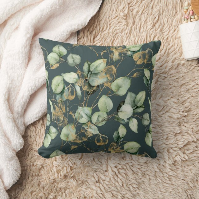 Eucalyptus Leaves in Blue and Gold Pattern Cushion (Blanket)