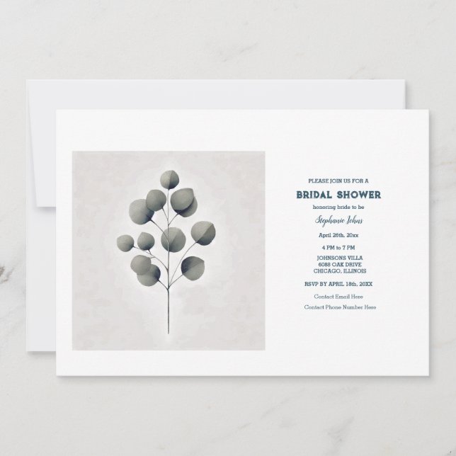 Eucalyptus Leaves Leaf Art Wedding Bridal Shower Invitation (Front)