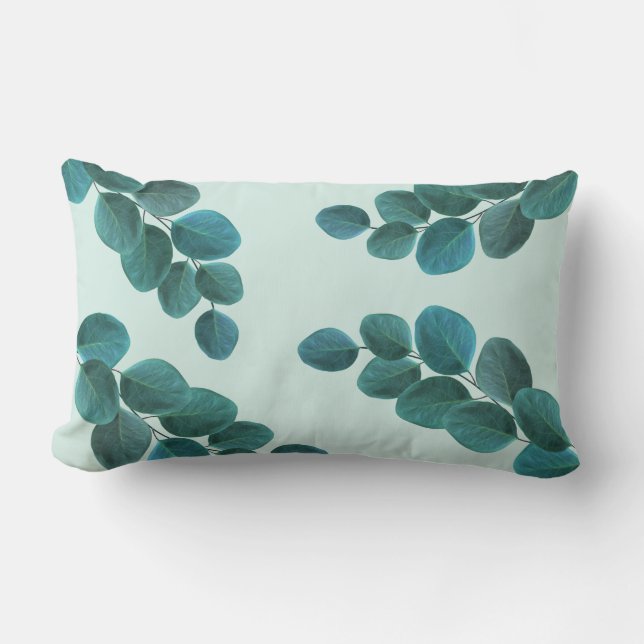 Eucalyptus Leaves & Light Mint Green Lumbar Cushion (Front)