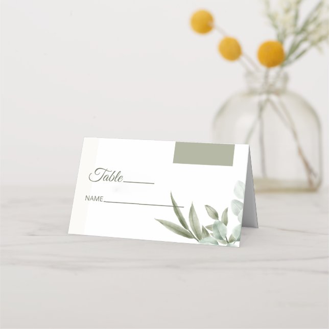 Eucalyptus Leaves Minimalist Place Card (Front)