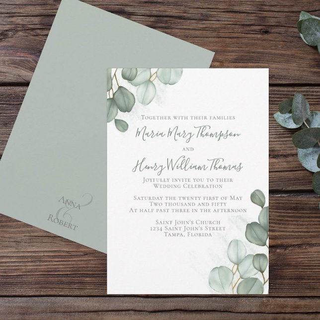 Eucalyptus Leaves Minimalist Watercolor Elegant  Invitation (Creator Uploaded)