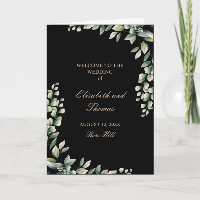 Eucalyptus leaves modern wedding programme  (Front)