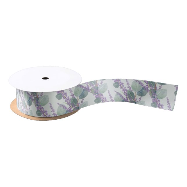 Eucalyptus Leaves n Lavender Flowers Wedding Satin Ribbon (Spool)