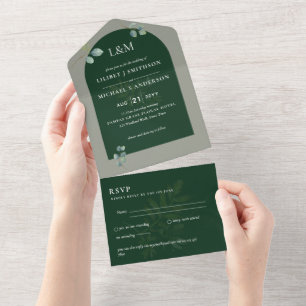 Eucalyptus Leaves Overlay Arch Wedding All In One Invitation