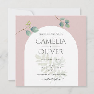 Eucalyptus Leaves Overlay Arch Wedding Invitation