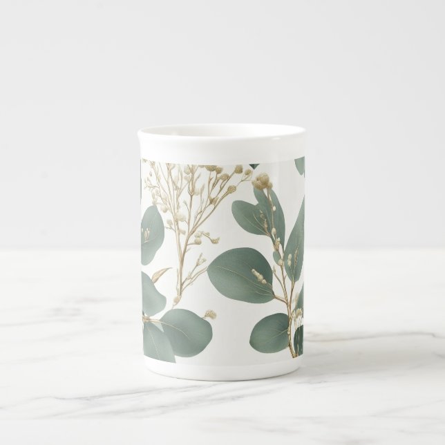 Eucalyptus Leaves Pattern Bone China Mug (Front)