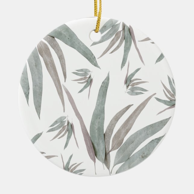 Eucalyptus Leaves Pattern Ceramic Tree Decoration (Front)