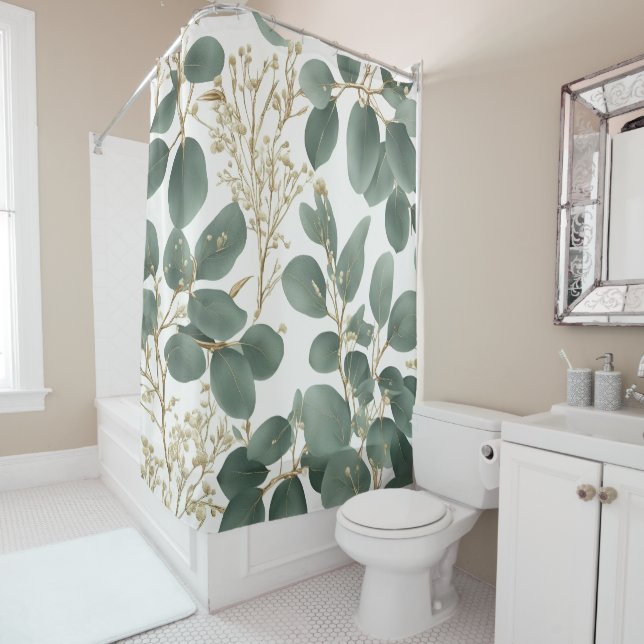 Eucalyptus Leaves Pattern Shower Curtain (In Situ)