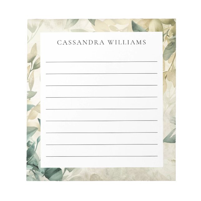 Eucalyptus Leaves Personalised Name Lined Notepad (Front)