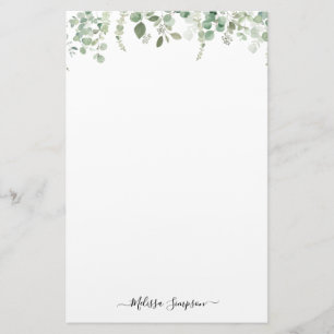 eucalyptus leaves personalised name stationery