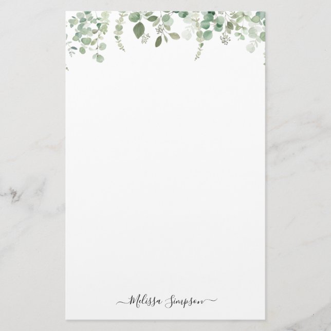 eucalyptus leaves personalised name stationery (Front)