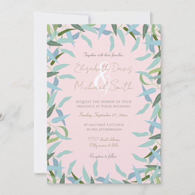 Eucalyptus Leaves Pink Design Invitation (Front)