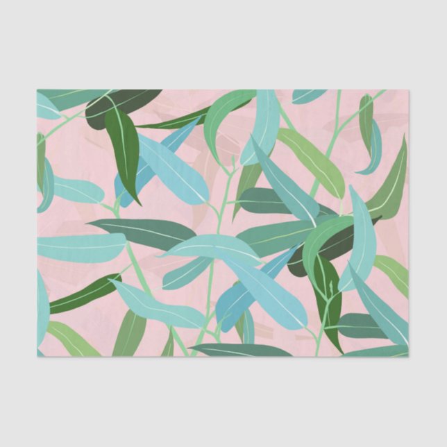 Eucalyptus Leaves Pink Design Tissue Paper (Front)