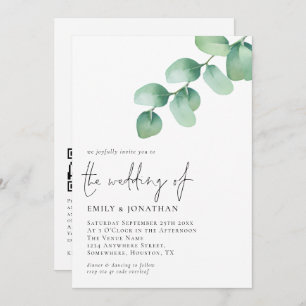 Eucalyptus Leaves QR Code Script Wedding  Invitation
