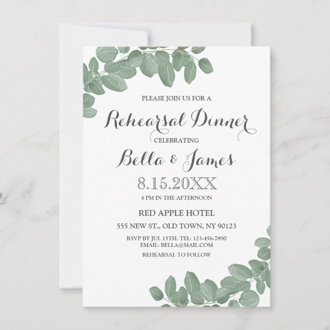 Eucalyptus Leaves Rehearsal Dinner Invitation (Front)